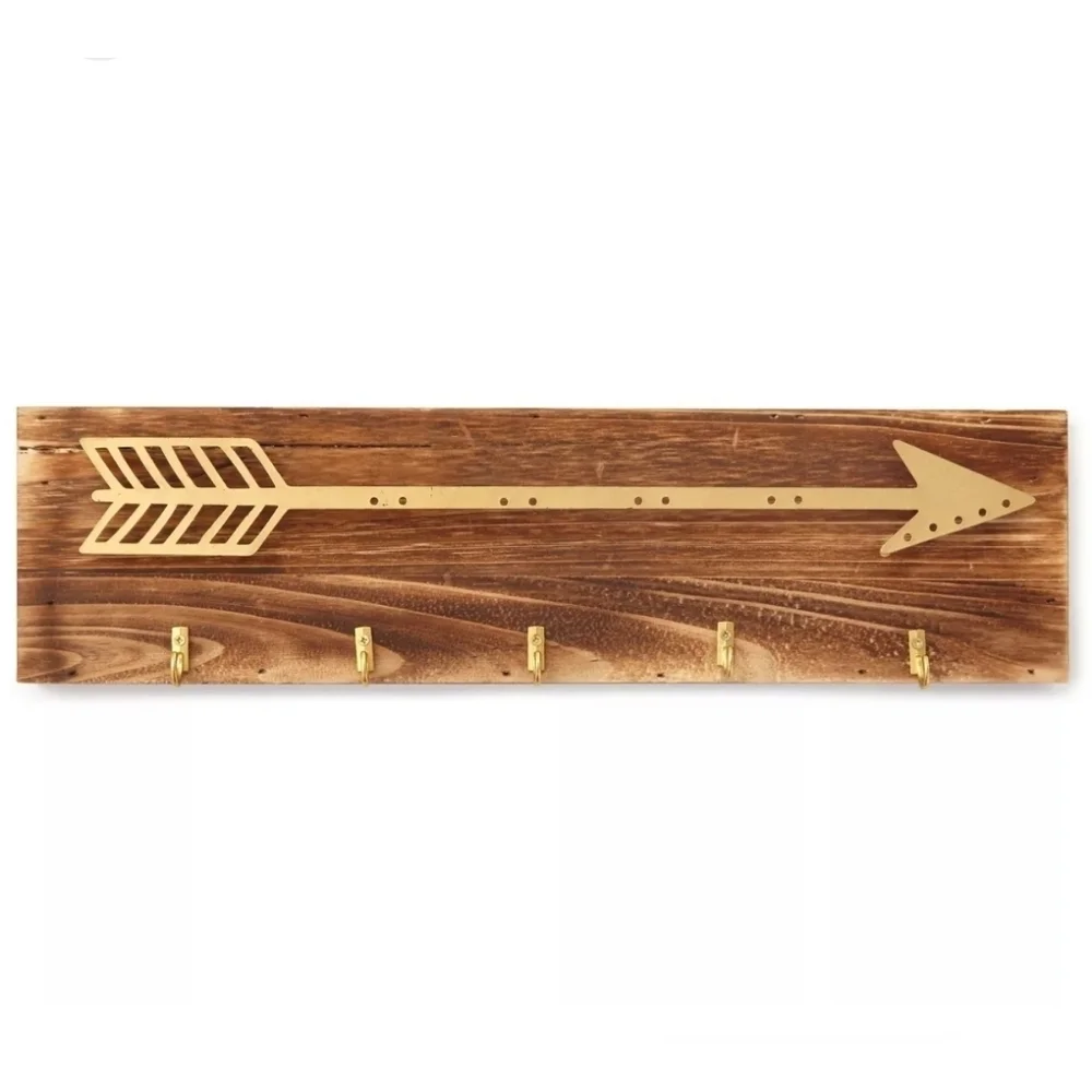 Brown Wood Gold Arrow Jewelry‎ Holder with Hooks